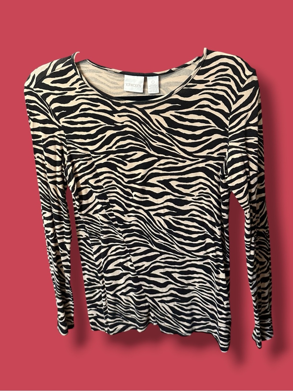 Chico's Black & Cream Zebra Print Long Sleeve Top